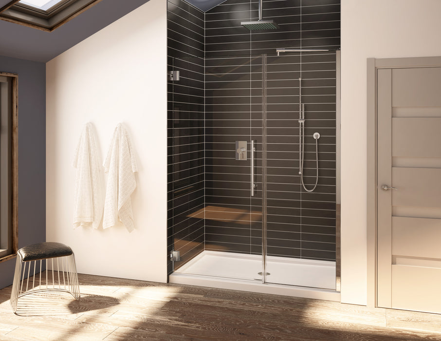 Duo set of alcove shower doors with acrylic base Kara Platinum Collection PROMO 48" X 36" X 75H"