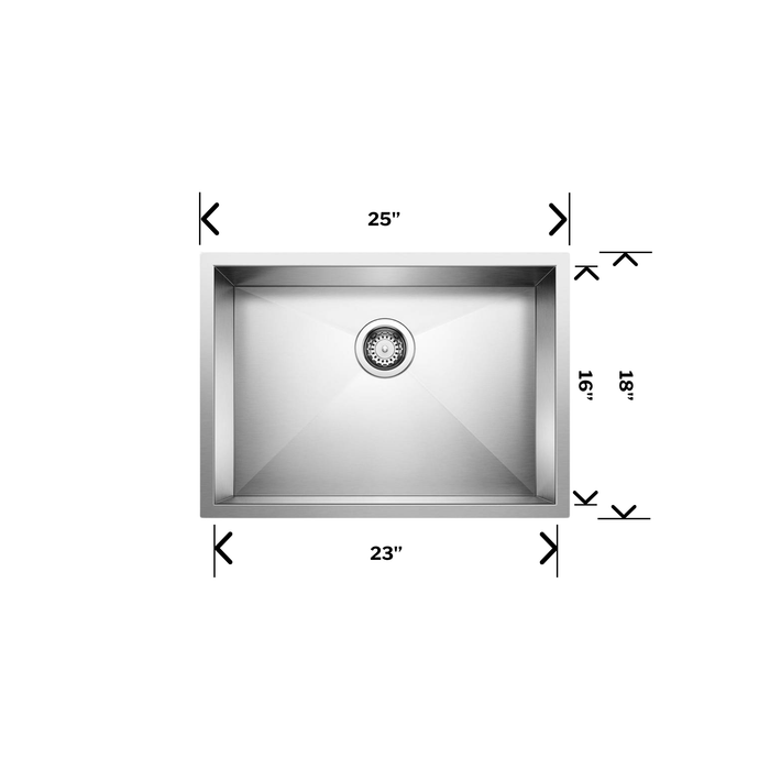 Blanco Quatrus U1 25" Undermount Kitchen Sink, Stainless Steel