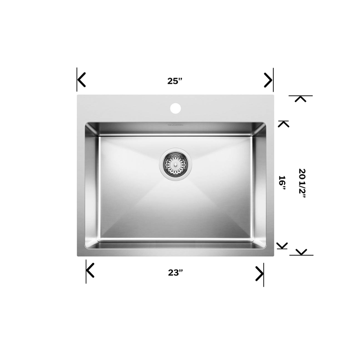 Blanco QUATRUS R15 25" Stainless Steel Drop-in Kitchen Sink