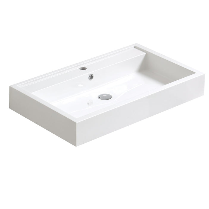 Plan lavabo marbre synthétique monotrou blanc