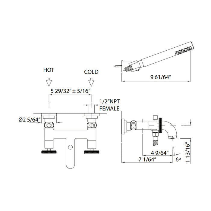 Robinet de bain mural avec douchette Collection CAMPO