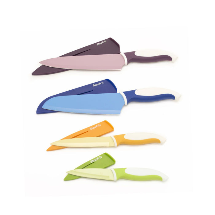 Ensemble de 4 couteaux avec affûteurs à lame et manche riveté