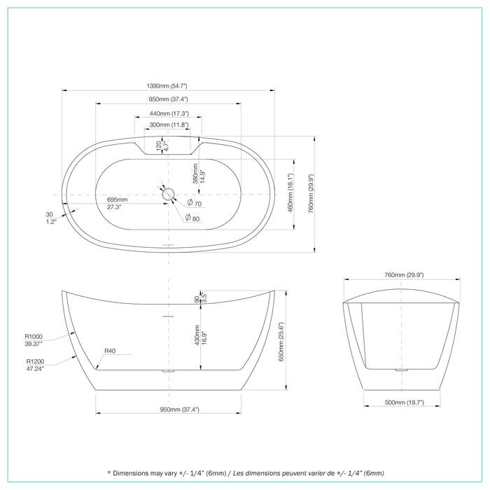 Timmer Freestanding Bathtub 56"X30"
