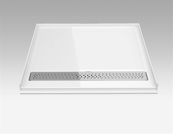 Alcove shower base with concealed threshold