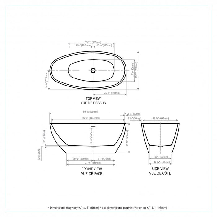 59" Daria Collection Freestanding Bathtub