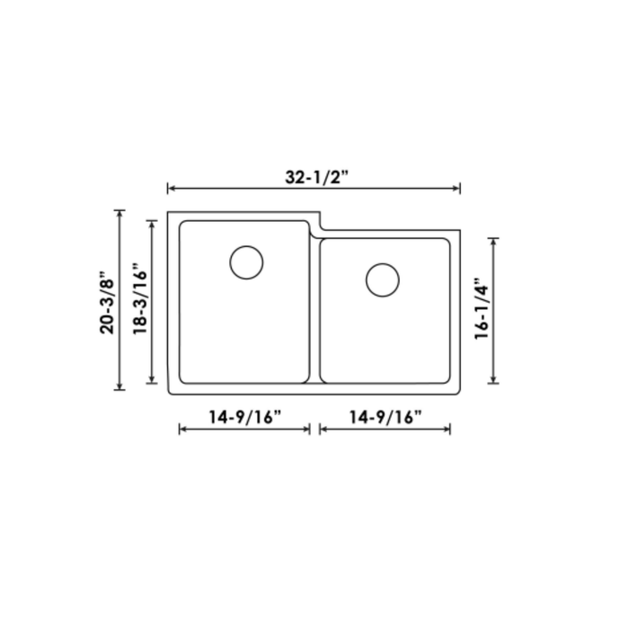 Double offset Granite Undermount kitchen sink Virtuo Collection