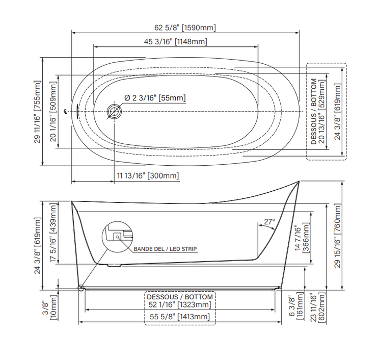 Baignoire autoportante 63" Collection Ano