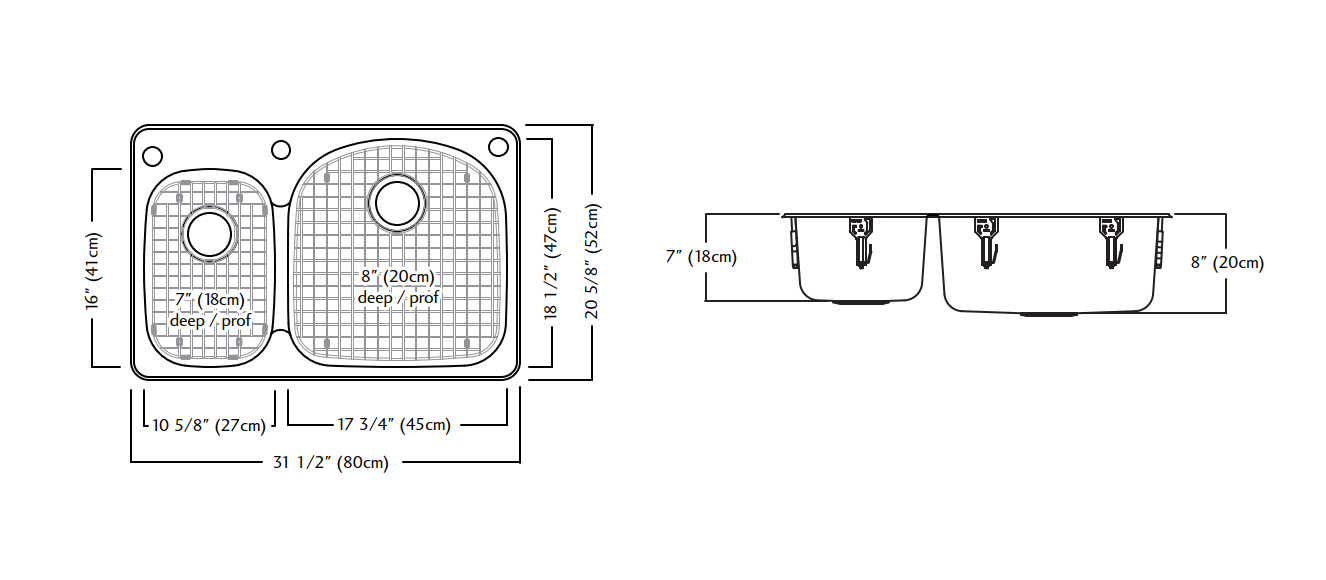 Évier de cuisine double sur plan