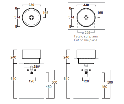 Vasque ronde sur plan ou semi-encastré Collection Balloon
