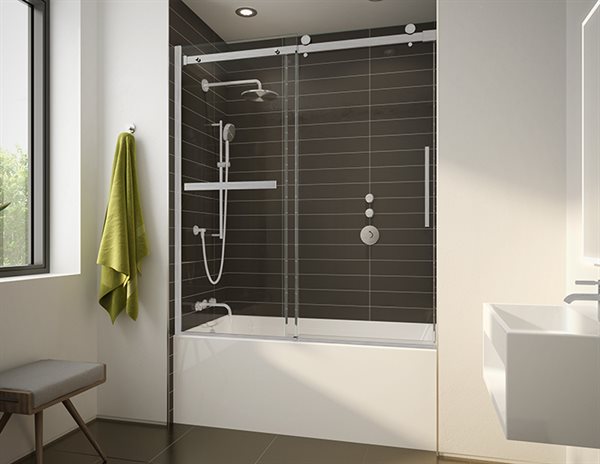 Porte de bain coulissante Collection Novara Plus 60", chrome, fermeture à droite