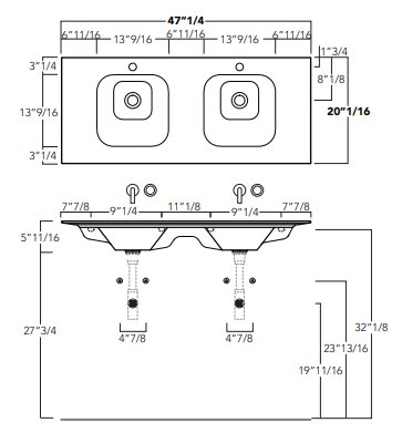 Lavabo dessus de vanité 47" 1/4 Collection Wave