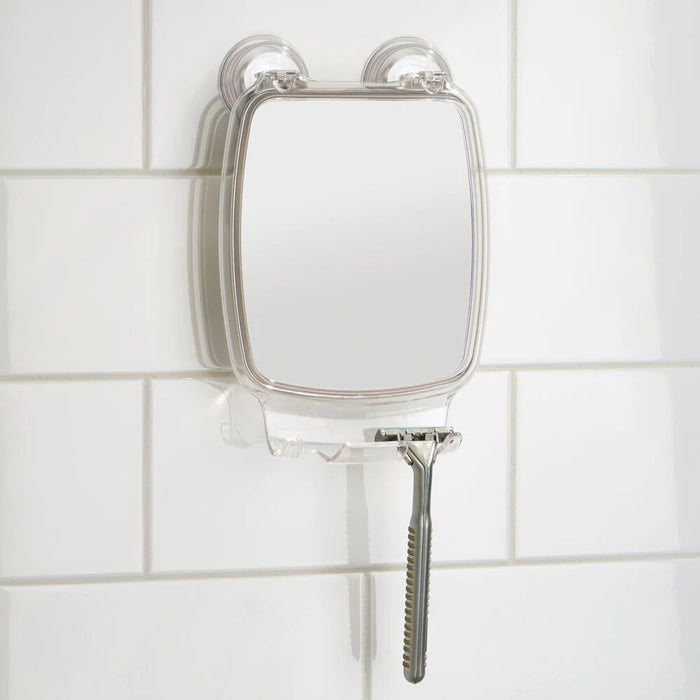 Bathroom mirror with storage, with suction cup