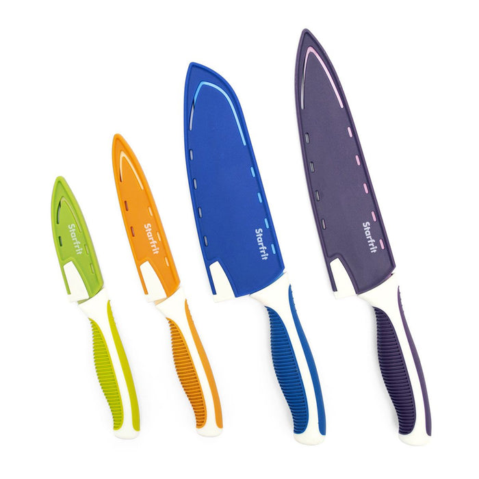 Set of 4 knives with blade sharpeners and riveted handle