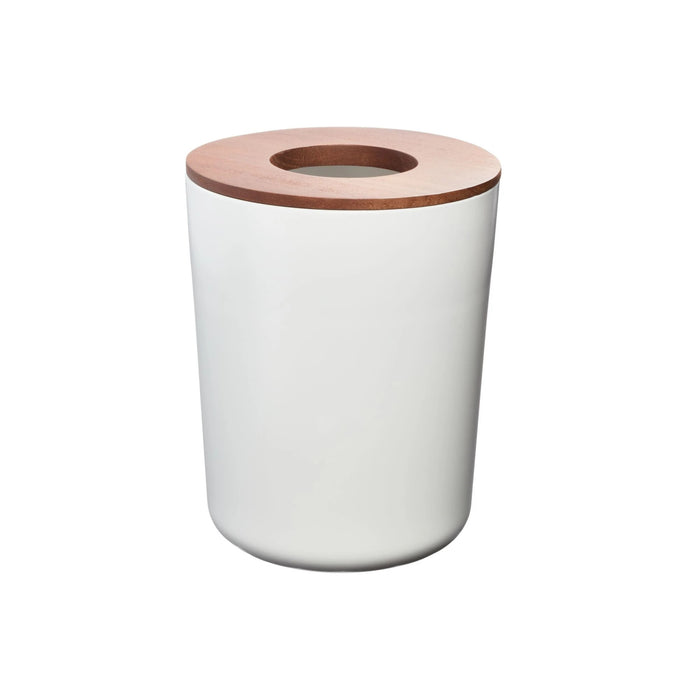 Ceramic wastebasket with wooden lid coconut steel Eco vanity collection