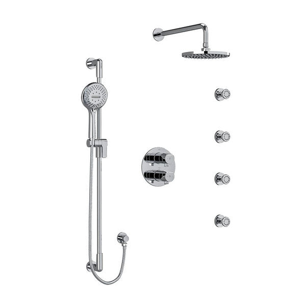Double coaxial system with hand shower on rail, 4 body jets and shower head type T/P Parabola