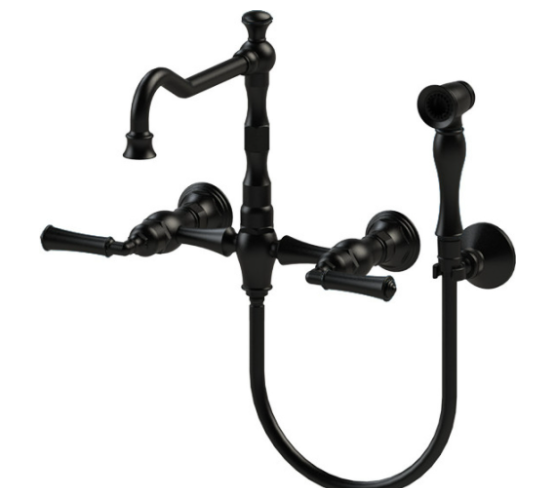 Raven kitchen faucet with wall-mounted pedestal and vegetable dishwasher