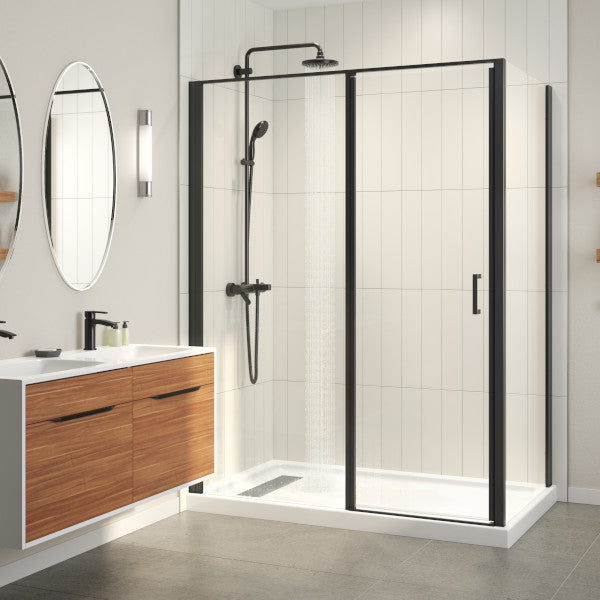 Duo Shower base 2 sides, off-center drain, 60" X 32" + Shower door kit of your choice