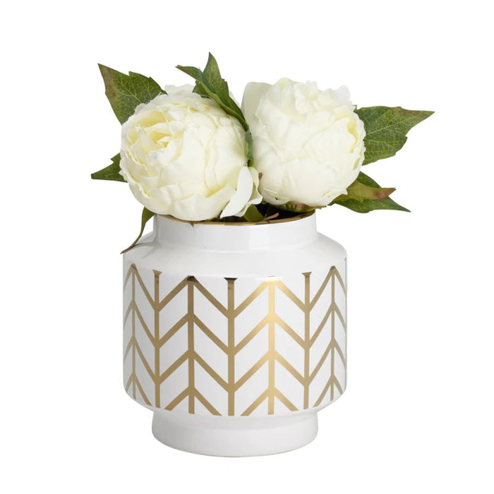 Vase en céramique blanche chevron doré 6.5'' H